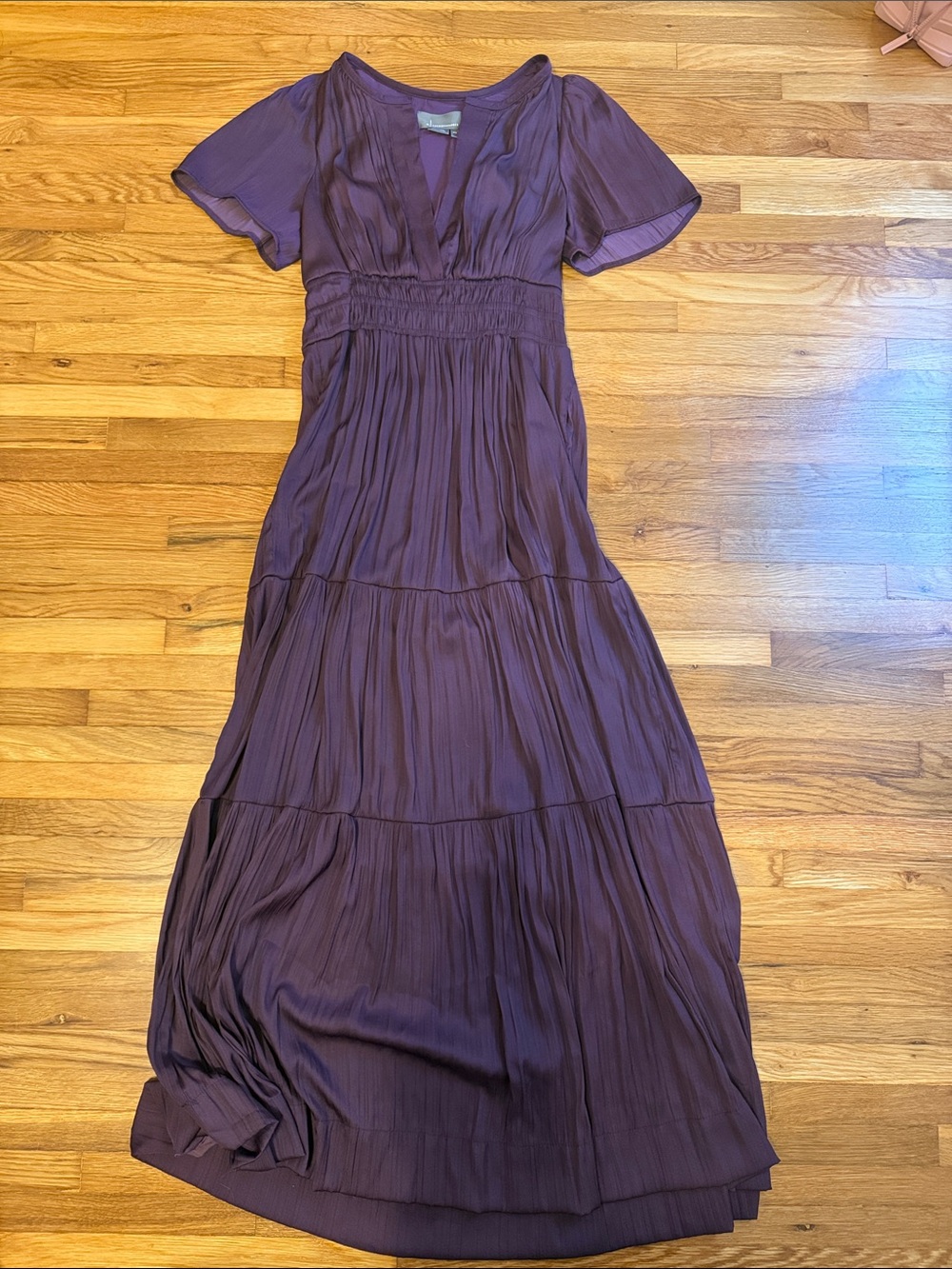 Anthropologie Plum V-Neck Tiered Maxi Dress